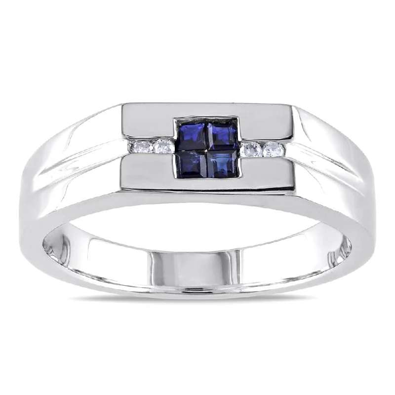 Sapphire Gemstone Rings in 18K White Gold with Diamond Accents for an Elegant EngagementMiadora Men's Sterling Silver Sapphire and White Diamond Accent Ring