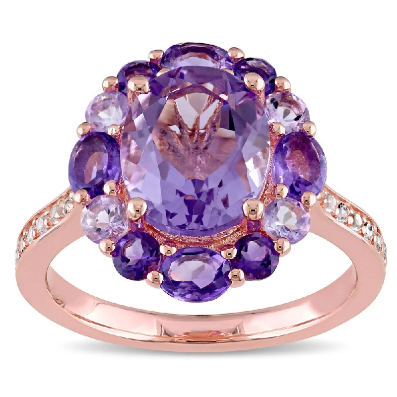 Amethyst Gemstone Rings in Sterling Silver with a Halo of Cubic Zirconia for a Budget - Friendly LuxuryMiadora Rose Silver Amethyst Rose de France and White Topaz Cocktail Ring - Purple