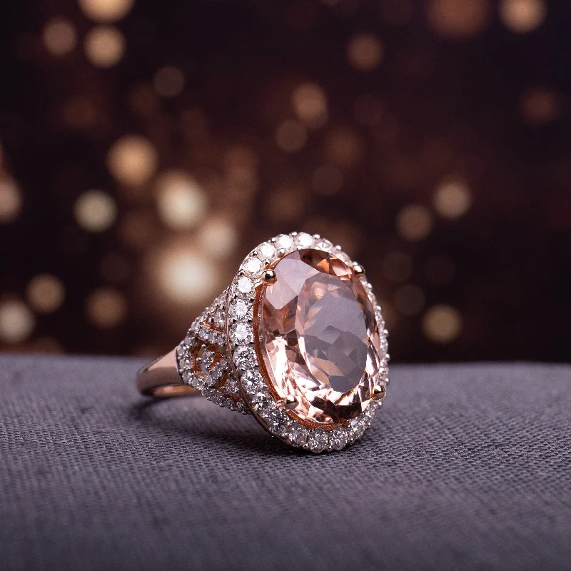 Topaz Gemstone Rings in 10K Gold with a Channel - Set Design for a Contemporary and Durable OptionMiadora Signature Collection 14k Rose Gold Oval-Cut Morganite and 1 2/5ct TDW Diamond Halo Cocktail Ring (G-H, SI1-SI2)