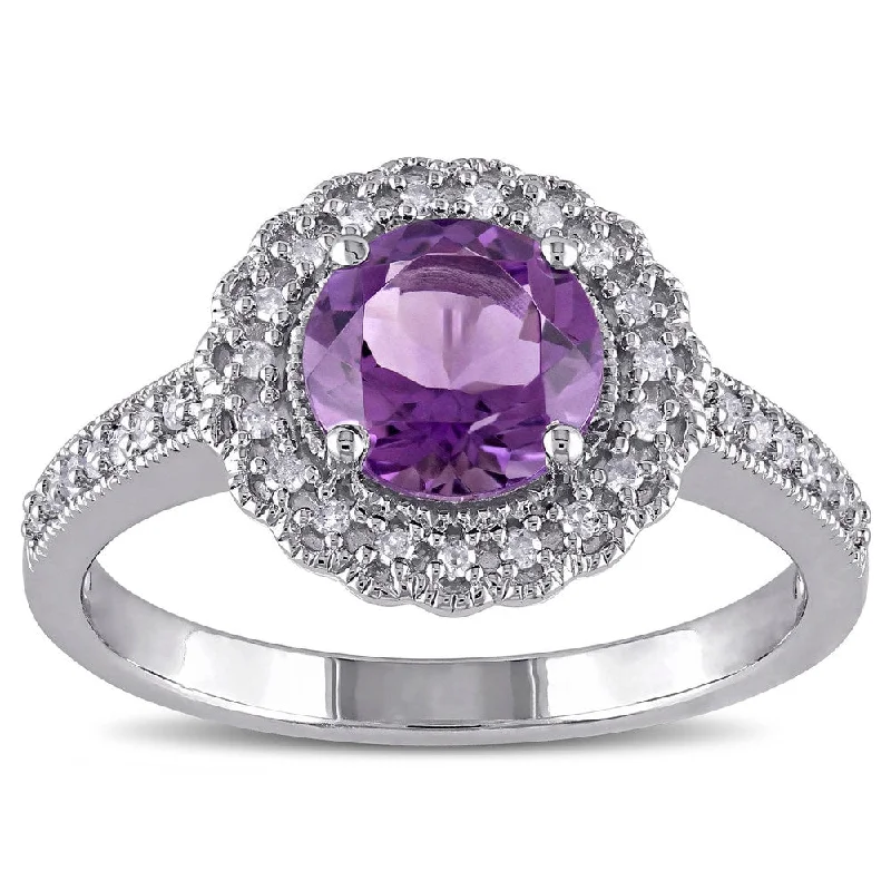 Emerald Gemstone Rings Set in Platinum with Filigree Work for a Vintage - Inspired LookMiadora Sterling Silver Amethyst and 1/6ct TDW Diamond Halo Ring (G-HI, I2-I3) - Purple