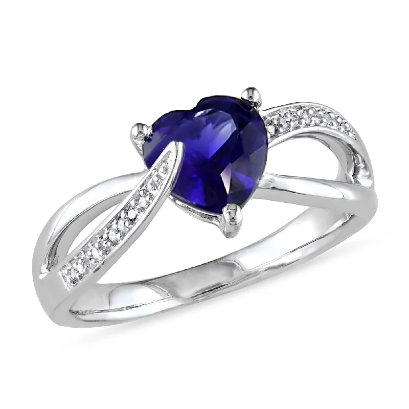 Amethyst Gemstone Rings in Sterling Silver with a Halo of Cubic Zirconia for a Budget - Friendly LuxuryMiadora Sterling Silver Created Blue Sapphire and Diamond Accent Heart Split Shank Ring (G-H, I2-I3)