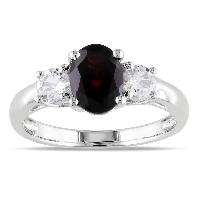 Garnet Gemstone Rings in 18K Gold Vermeil with Intricate Engravings for a Traditional AestheticMiadora Sterling Silver Garnet and Created White Sapphire Ring