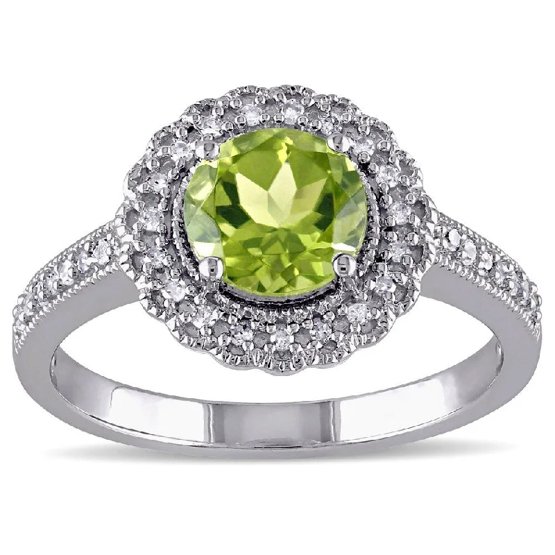 Agate Gemstone Rings in Sterling Silver with a Mosaic - Inspired Inlay for a Bohemian StyleMiadora Sterling Silver Peridot and 1/6ct TDW Diamond Ring (G-H, I2-I3) - Green