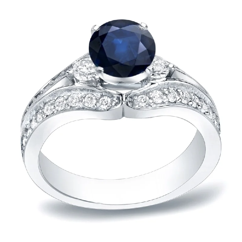 Aquamarine Gemstone Rings in 9K Gold with a Bezel Setting for a Modern and Secure FitPlatinum Round 1/2ct Blue Sapphire and 3/4ct TDW Three Stone Diamond Engagement Ring by Auriya