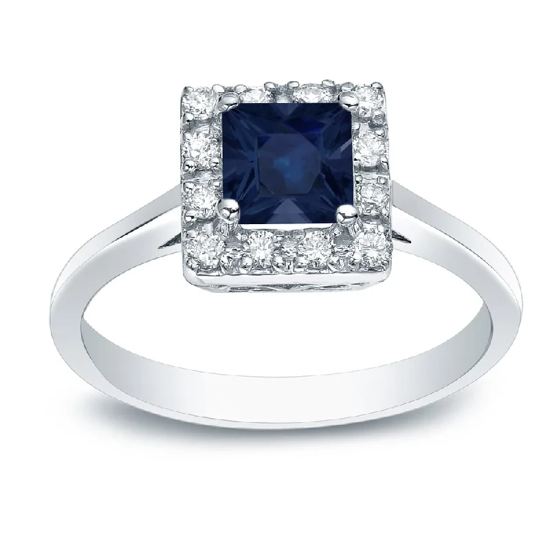 Iolite Gemstone Rings in 10K Gold with a Twisted Band for a Distinctive and Stylish AccessoryPlatinum Square 1/3ct Blue Sapphire and 1/5ct Diamond Halo Engagement Ring