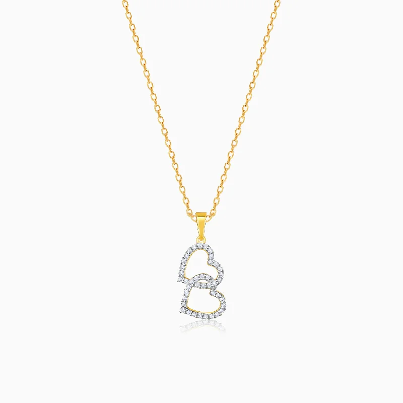 Magnetic - Closure Pendant Necklace with a Hidden Compartment for Secret KeepersGold Dual Heart Diamond Pendant