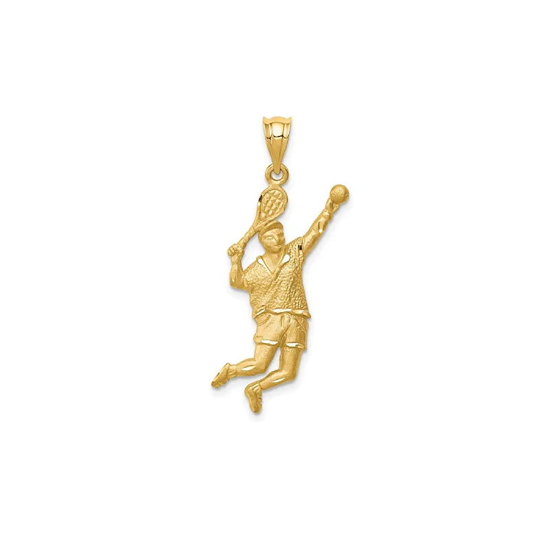 Rhinestone - Encrusted Crown Pendant for Little Girls' Dress - UpBrushed-Finish Tennis Player Pendant (14K)