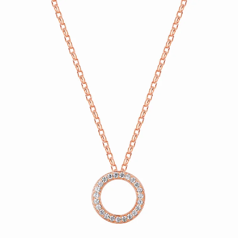 Custom - Engraved Initial Pendant Necklace in Sterling Silver for Mother's Day GiftCircle pendant with 0.69 carats* of diamond simulants in 10 carat rose gold