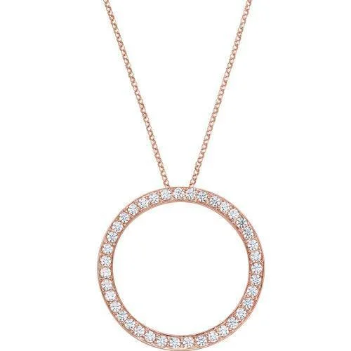 Custom - Engraved Initial Pendant Necklace in Sterling Silver for Mother's Day GiftCircle pendant with 1.17 carats* of diamond simulants in 10 carat rose gold