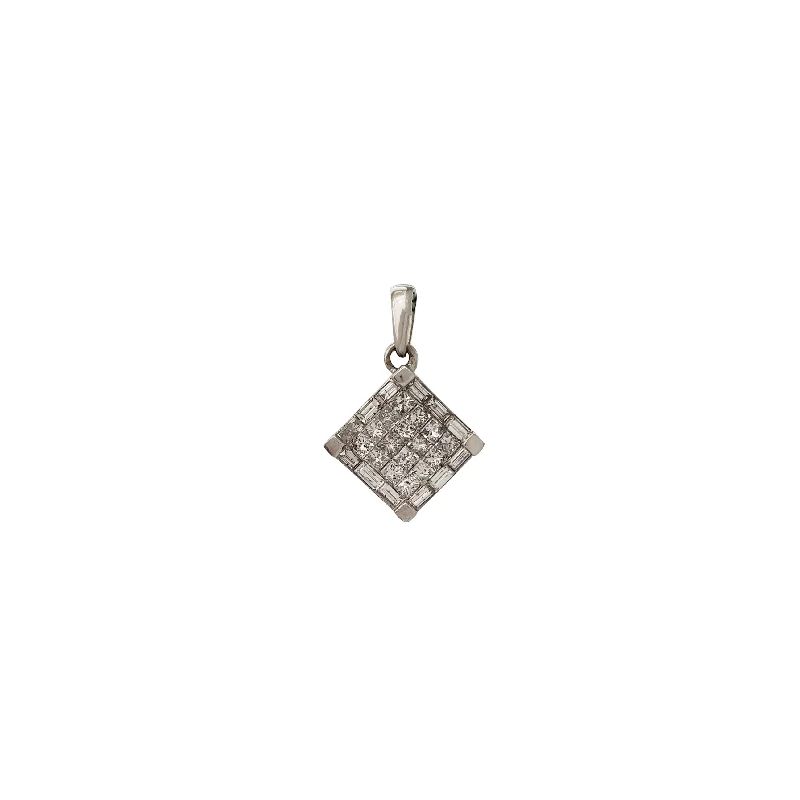 Rhinestone - Encrusted Crown Pendant for Little Girls' Dress - UpDiamond Baguette & Princess-Cut Rhombus Shape Pendant (14K)