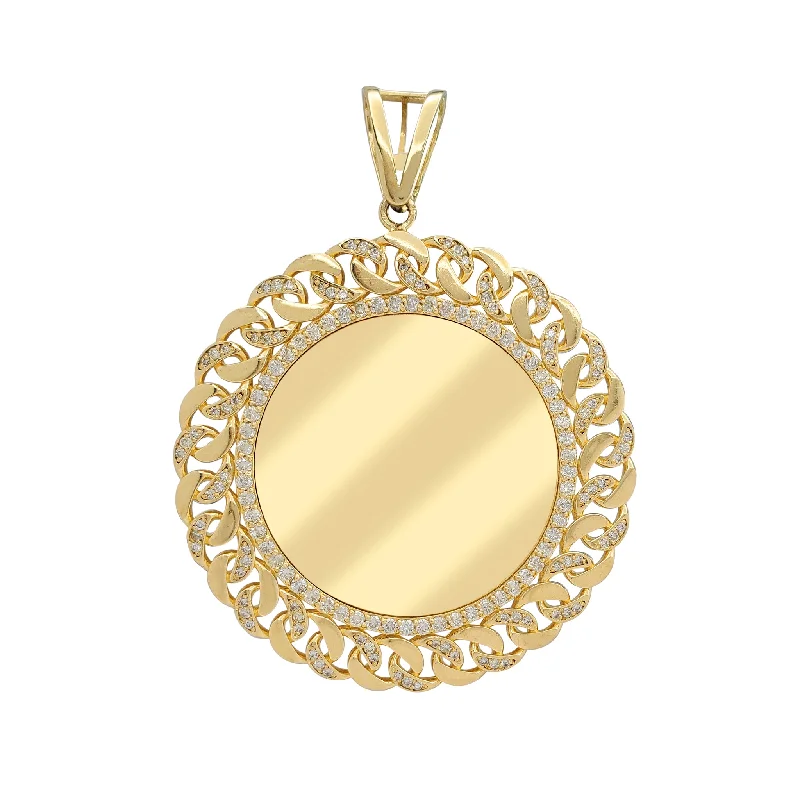 Handmade Leather - Wrapped Crystal Pendant for a Bohemian AestheticDiamond Cuban-Frame Round Picture Medallion Pendant (14K)