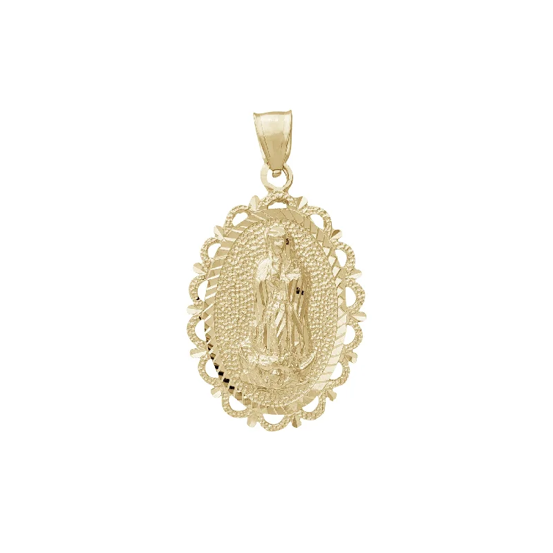 Hand - Carved Jade Buddha Pendant for Spiritual and Cultural SignificanceDiamond-cuts Filigree Border Virgin Mary Pendant (14K)