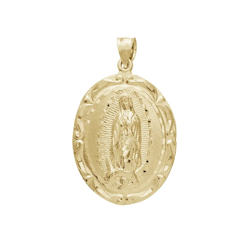 Gothic - Style Skull Pendant with Red Enamel Accents for Alternative FashionDiamond-cuts Oval Virgin Mary Pendant (14K)