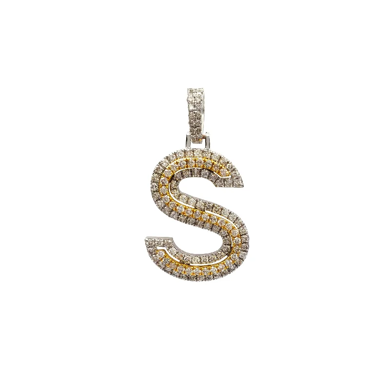 Rhinestone - Encrusted Crown Pendant for Little Girls' Dress - UpDiamond Two-Tone Initial Letter "S" Pendant (14K)