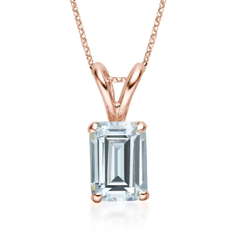 Magnetic - Closure Pendant Necklace with a Hidden Compartment for Secret KeepersEmerald Cut solitaire pendant with 2 carat* diamond simulant in 10 carat rose gold