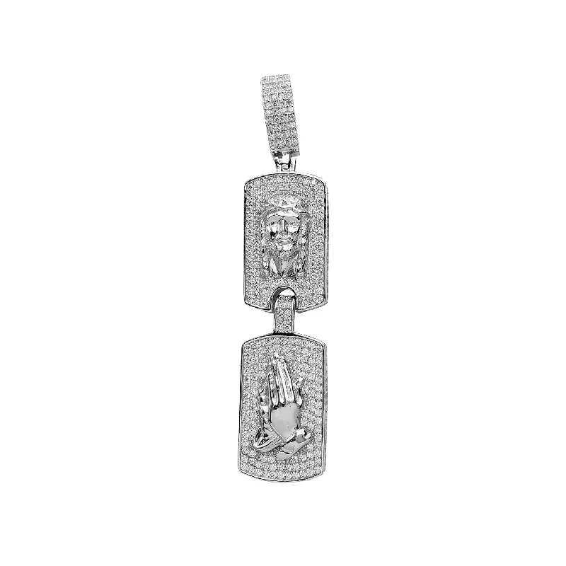 Mother - of - Pearl Inlaid Seahorse Pendant for Beach LoversIced-Out Jesus Head & Praying Hands Dog/Military Tag Pendant (Silver)