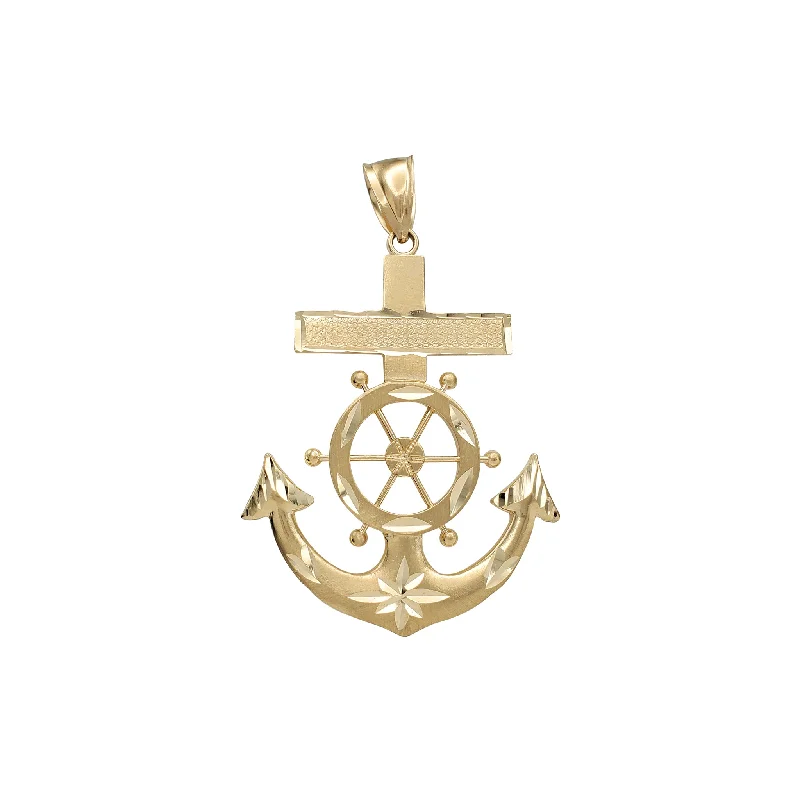 Double - Heart Pendant with Interlocking Design for CouplesMatte & Diamond-Cut Steering Anchor Pendant (14K)