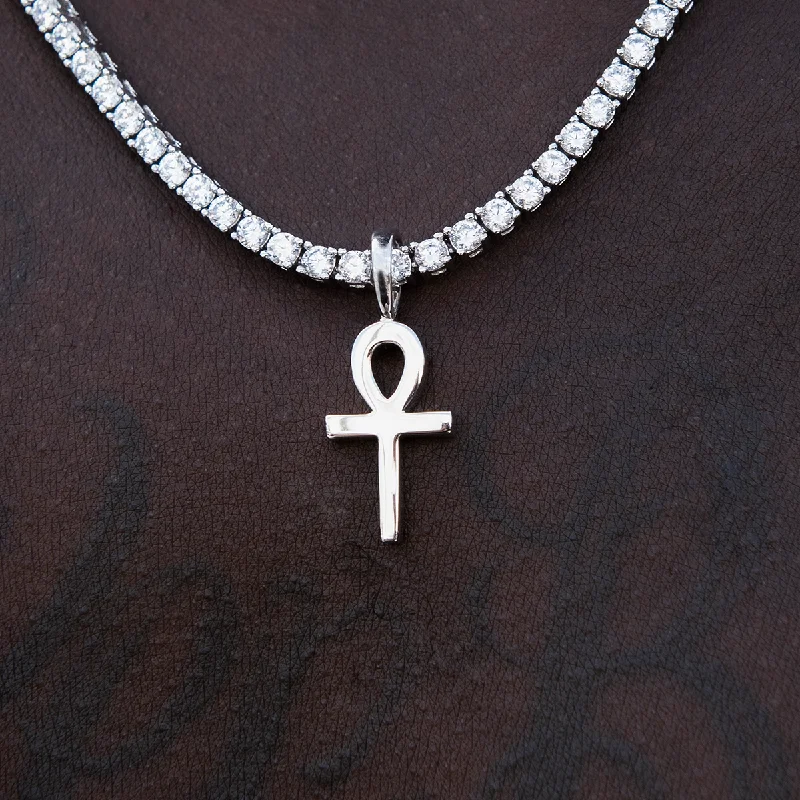 Zodiac Sign Pendant Necklace in Rose Gold for Astrology EnthusiastsMicro Simple Ankh Cross in White Gold