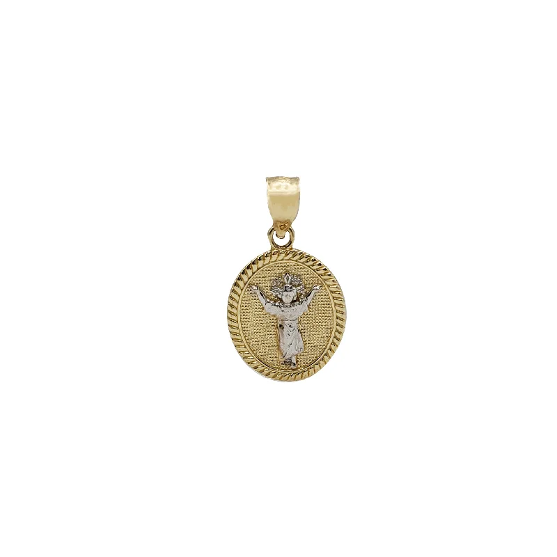 Handmade Leather - Wrapped Crystal Pendant for a Bohemian AestheticDivine Child Two-Tone Oval Medallion Pendant (14K)