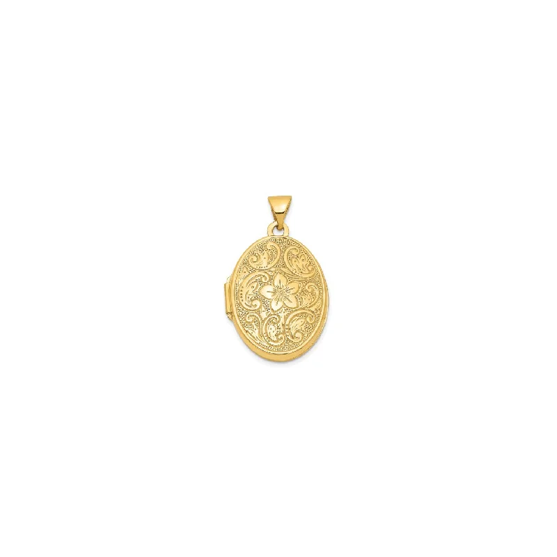 Magnetic - Locking Pendant with Hidden Compartment for Secret MessagesOval Shape With Flower Design Pendant (14K)