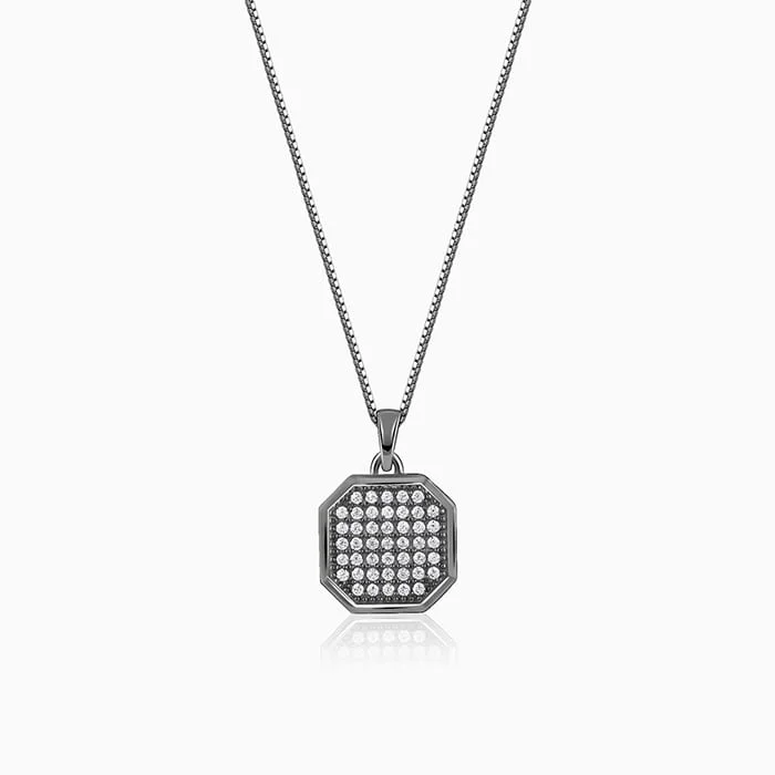 Statement - Making Large - Gemstone - Studded Geometric Pendant Necklace for Evening PartiesOxidised Silver Observer Pendant With Box Chain For Him