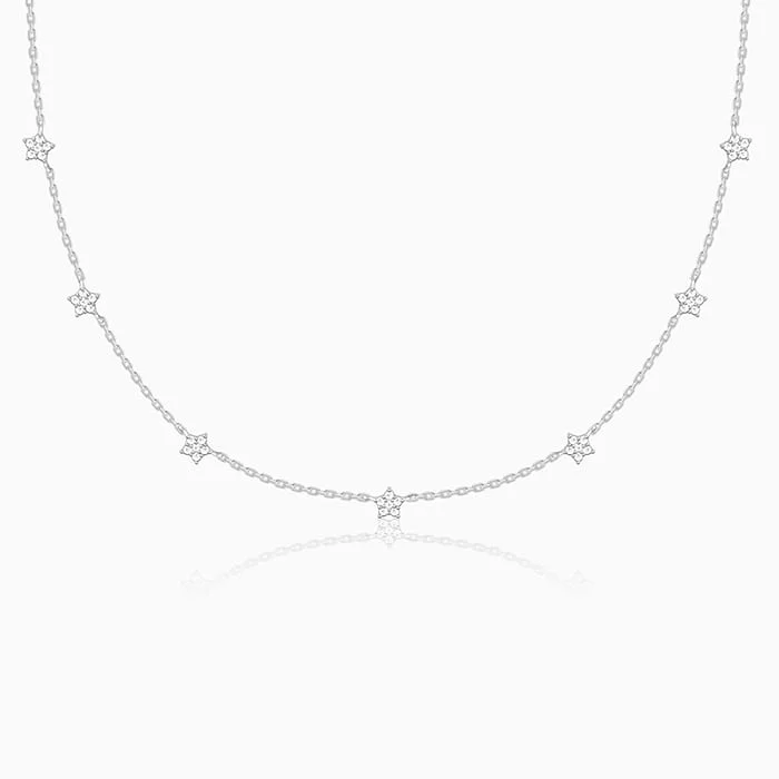 Pave - Set Cubic Zirconia Crown Pendant Necklace for Little Princess - Themed Birthday PartiesSilver Star Constellation Necklace