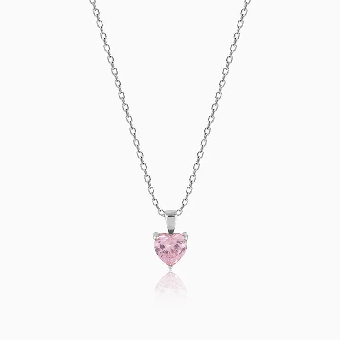 Custom - Engraved Initial Pendant Necklace in Sterling Silver for Mother's Day GiftSilver Pink Heart Pendant with Link Chain