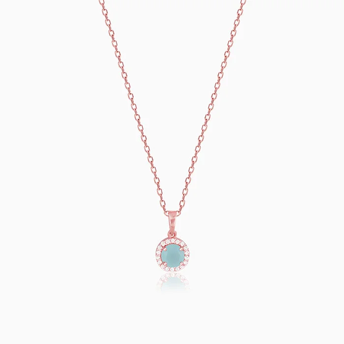 Zodiac Sign Pendant Necklace in Rose Gold for Astrology EnthusiastsRose Gold Blue Halo Pendant With Link Chain