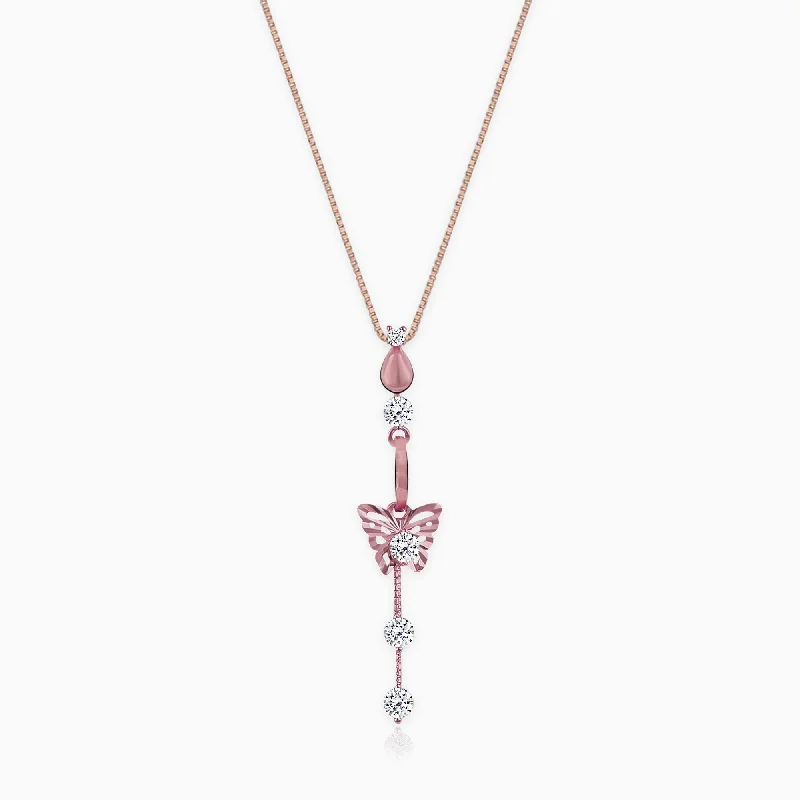 Pave - Set Cubic Zirconia Crown Pendant Necklace for Little Princess - Themed Birthday PartiesRose Gold Charming Butterfly Pendant with Link Chain