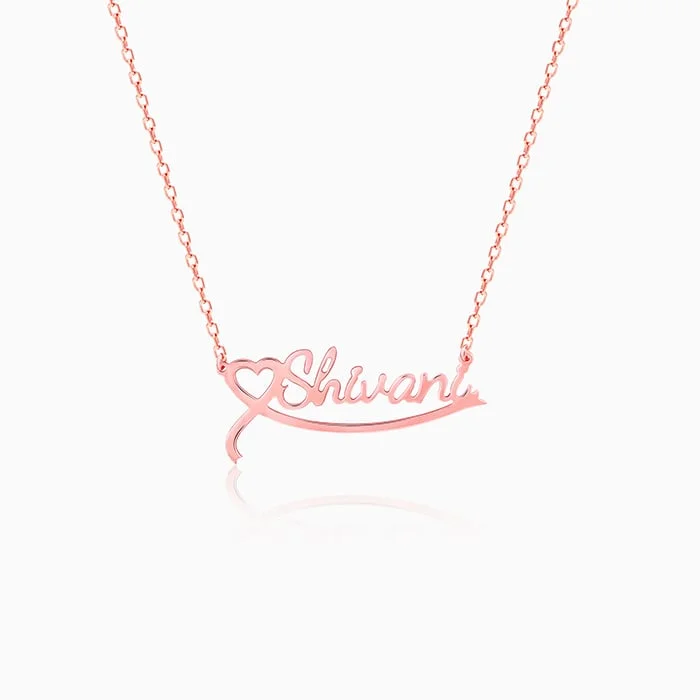 Minimalist Black Onyx Round Pendant Necklace with a Leather Cord for Boho - Chic OutfitsRose Gold Personalised Name Heart Necklace