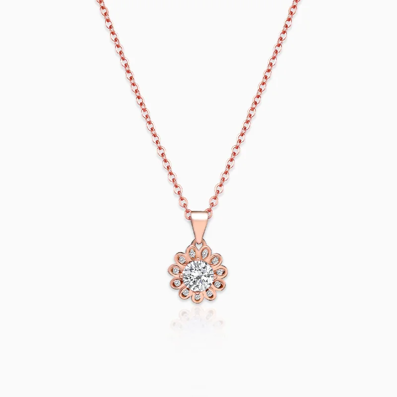 Hypoallergenic Stainless Steel Dog Tag Pendant Necklace for Active MenRose Gold Sun Flower Pendant with Link Chain