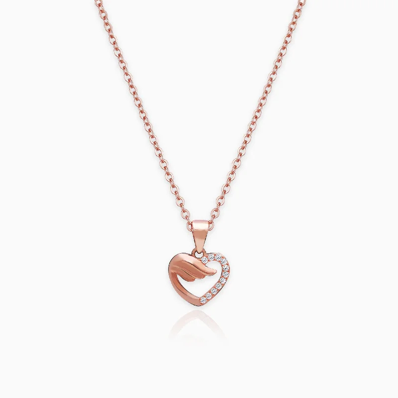 Double - Sided Pendant Necklace with a Photo Insert for Memory - KeepersRose Gold Winged Heart Pendant with Link Chain