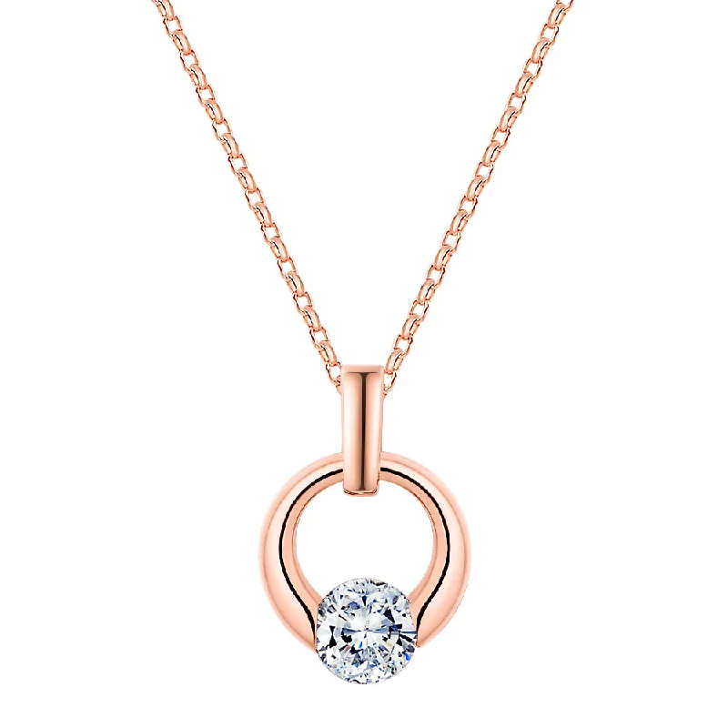 LED - Illuminated Moon Pendant Necklace for Nighttime EventsRound Brilliant solitaire pendant with 1.03 carat* diamond simulant in 10 carat rose gold