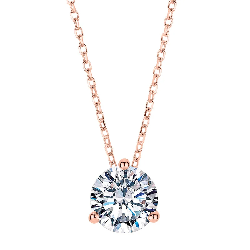 Pave - Set Cubic Zirconia Crown Pendant Necklace for Little Princess - Themed Birthday PartiesRound Brilliant solitaire pendant with 1.03 carat* diamond simulant in 10 carat rose gold