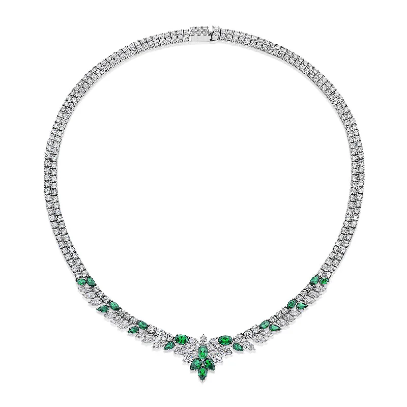 Pave - Set Cubic Zirconia Crown Pendant Necklace for Little Princess - Themed Birthday PartiesStatement necklace with emerald simulants and 21.57 carats* of diamond simulants in sterling silver