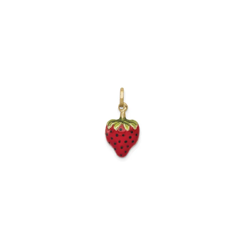 Handmade Leather - Wrapped Crystal Pendant for a Bohemian AestheticStrawberry Reversible 3D Pendant (14K)