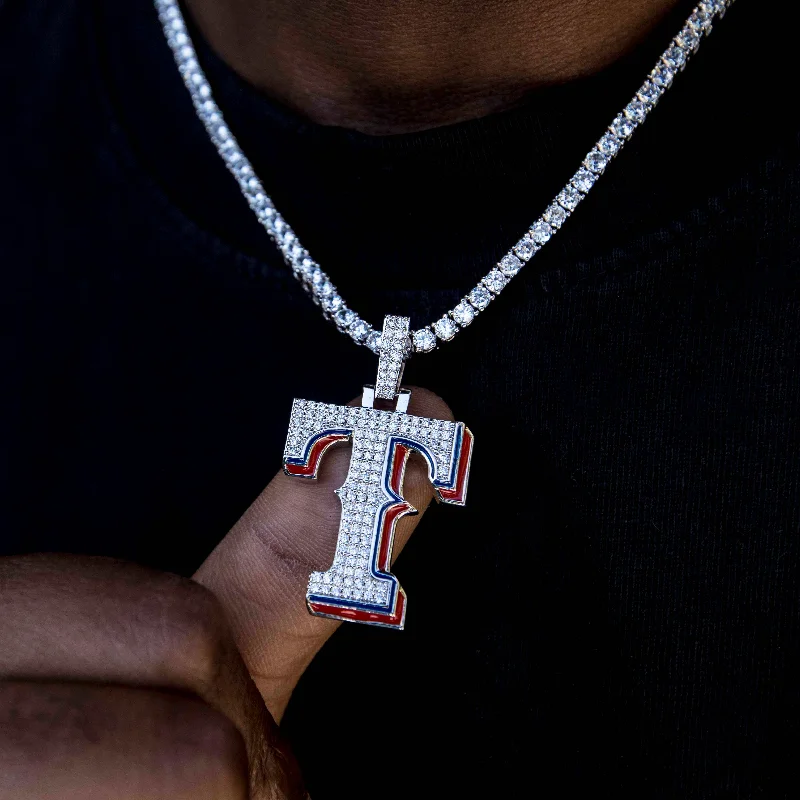 Custom - Engraved Initial Pendant Necklace in Sterling Silver for Mother's Day GiftTexas Rangers Official MLB Logo Pendant