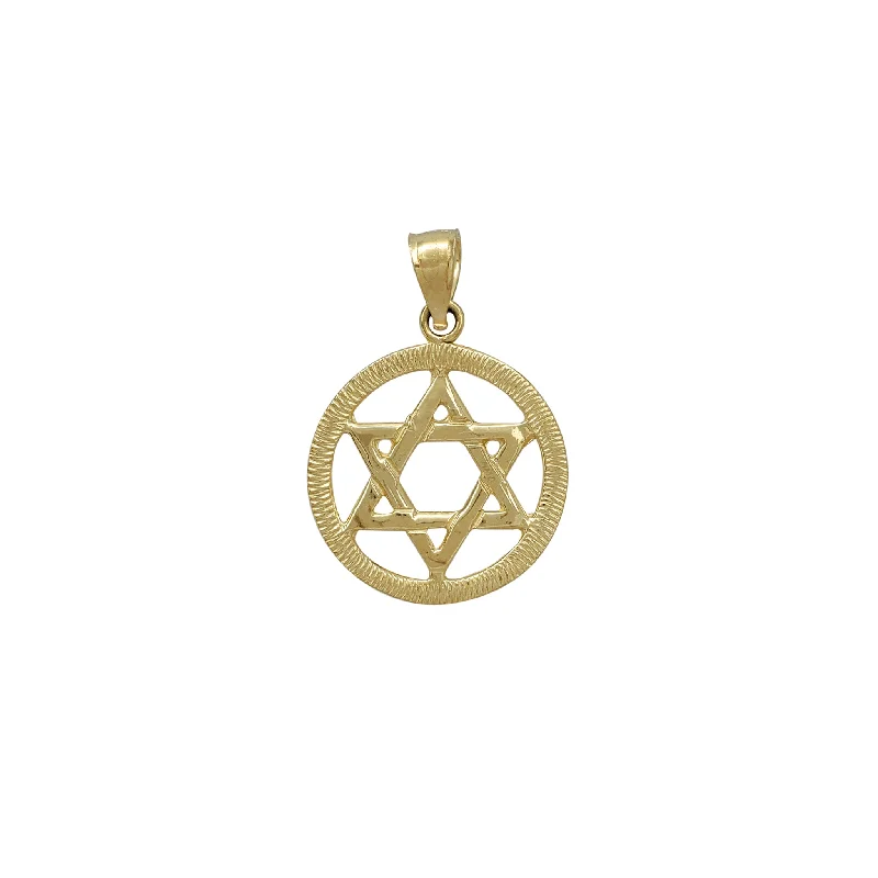 Customized Birthstone Pendant with Engraved Name for a Personalized TouchTextured Round Halo Star of David Pendant (14K)