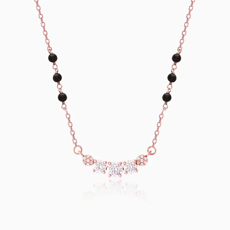 Pave - Set Cubic Zirconia Crown Pendant Necklace for Little Princess - Themed Birthday PartiesRose Gold Zirconia Elegance Mangalsutra