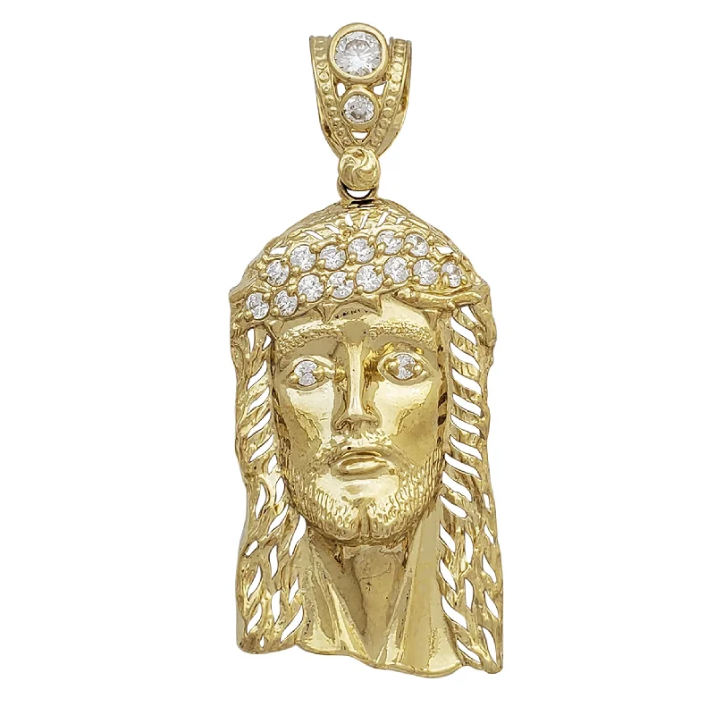 18K Gold - Plated Angel Wing Pendant for a Symbolic and Elegant AccessoryZirconia Open-Back Jesus Head Cut-out Pendant (14K)