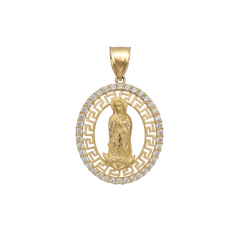 Pearl - Embellished Floral Pendant for a Feminine and Romantic LookZirconia Oval Greek-Key Virgin Mary Pendant (14K)