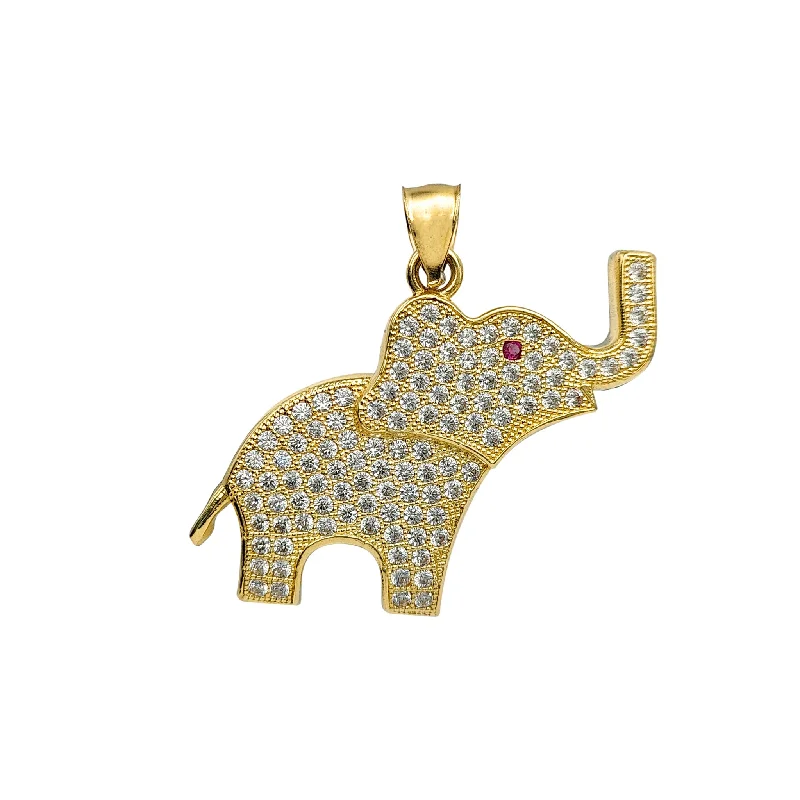 Customized Birthstone Pendant with Engraved Name for a Personalized TouchZirconia Bejeweled Red-Eyed Elephant Pendant (14K)